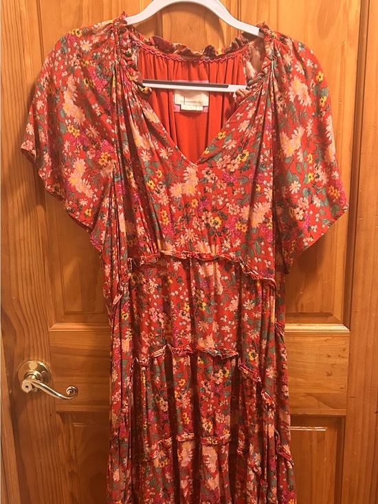 Anthropologie Dresses & Skirts - Anthropologie Ruffled Red Multi Colored Floral Midi Dress L